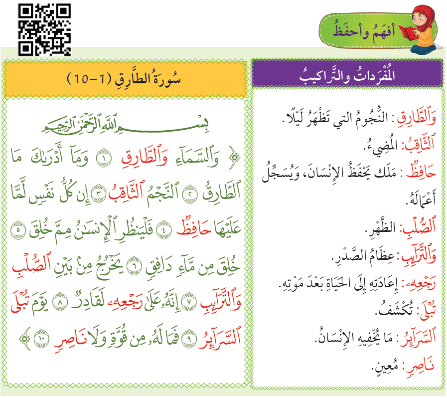 أفهم واحفظ، سورة الطارق، التربية الإسلامية للصف الرابع